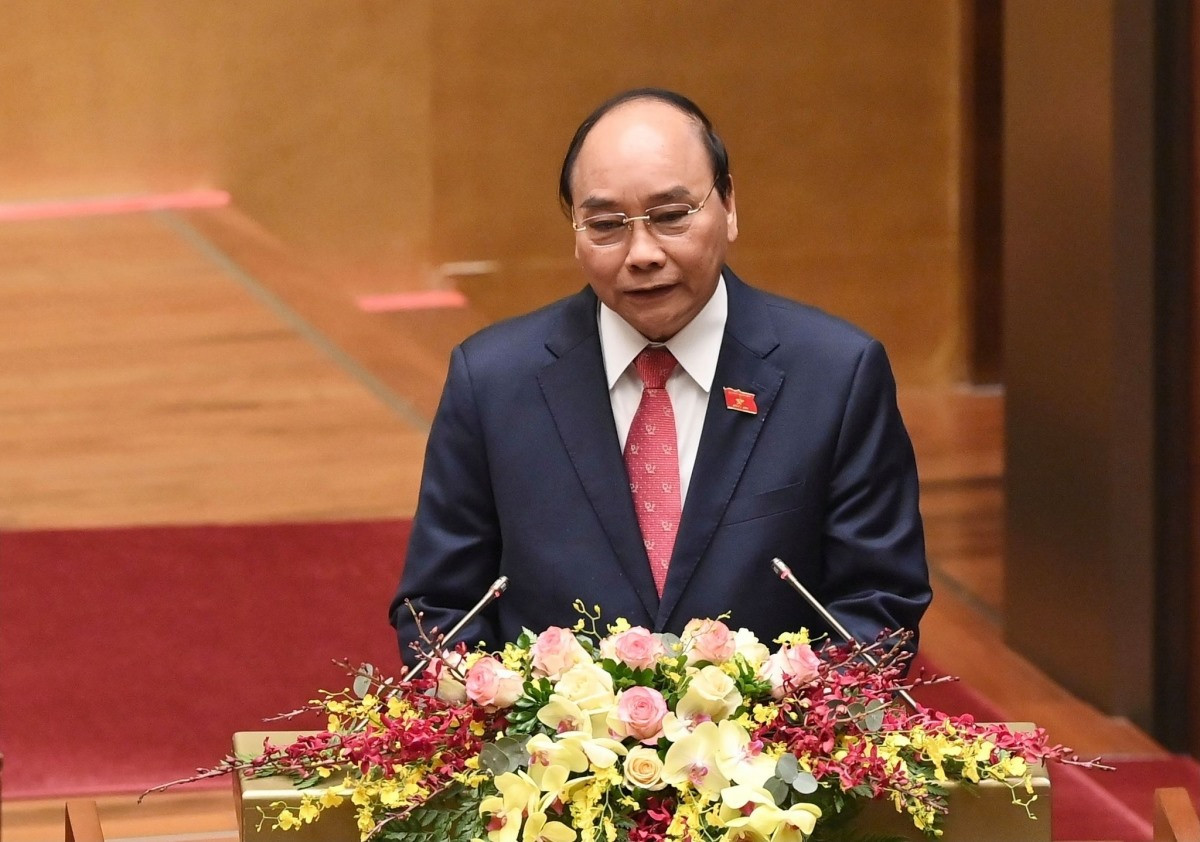 Thủ tướng Nguyễn Xuân Phúc trình bày báo cáo công tác nhiệm kỳ Chính phủ. (Ảnh: VGP)