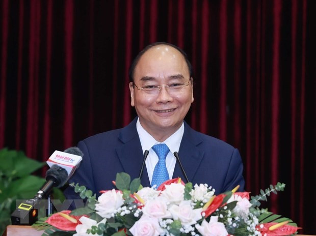 Chủ tịch nước Nguyễn Xuân Phúc phát biểu tại buổi làm việc. (Ảnh: Thống Nhất/TTXVN