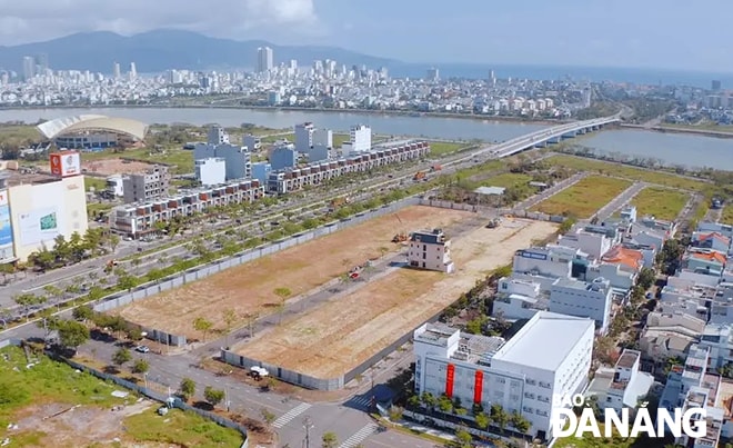 Khu vực dự án có 96 căn nhà phố tại phường Hòa Cường Nam, quận Hải Châu do Công ty CP Đất Xanh miền Trung phát triển dự án được phép bán ra thị trường. Ảnh: TRIỆU TÙNG