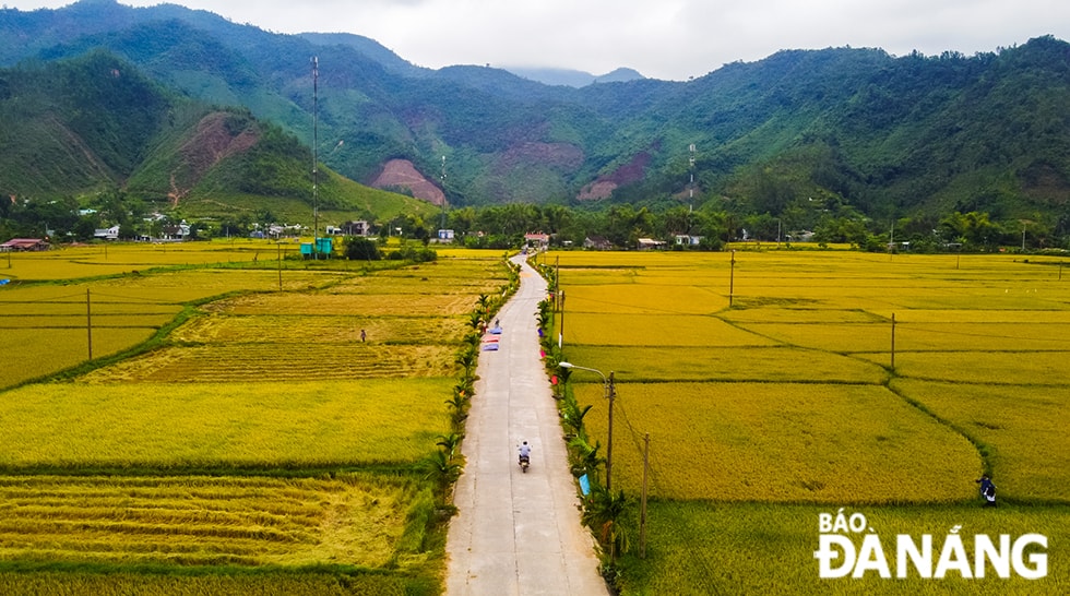 Con đường được bê-tông hóa khang trang, dẫn về UBND xã Hòa Bắc.