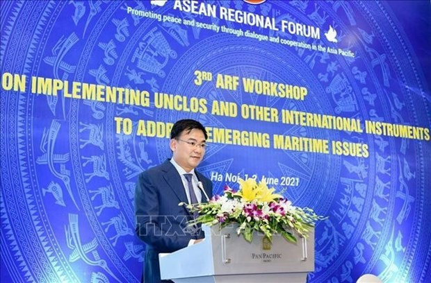 Deputy Minister of Foreign Affairs Pham Quang Hieu speaks at the workshop. (Photo: VNA)