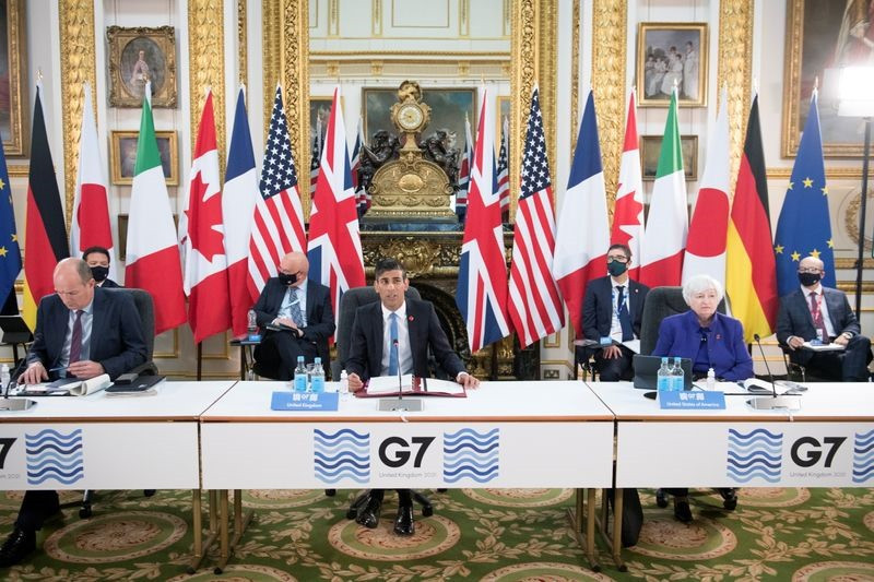 Các bộ trưởng tài chính G-7 tại cuộc họp mới nhất tại Anh. Ảnh: AFP