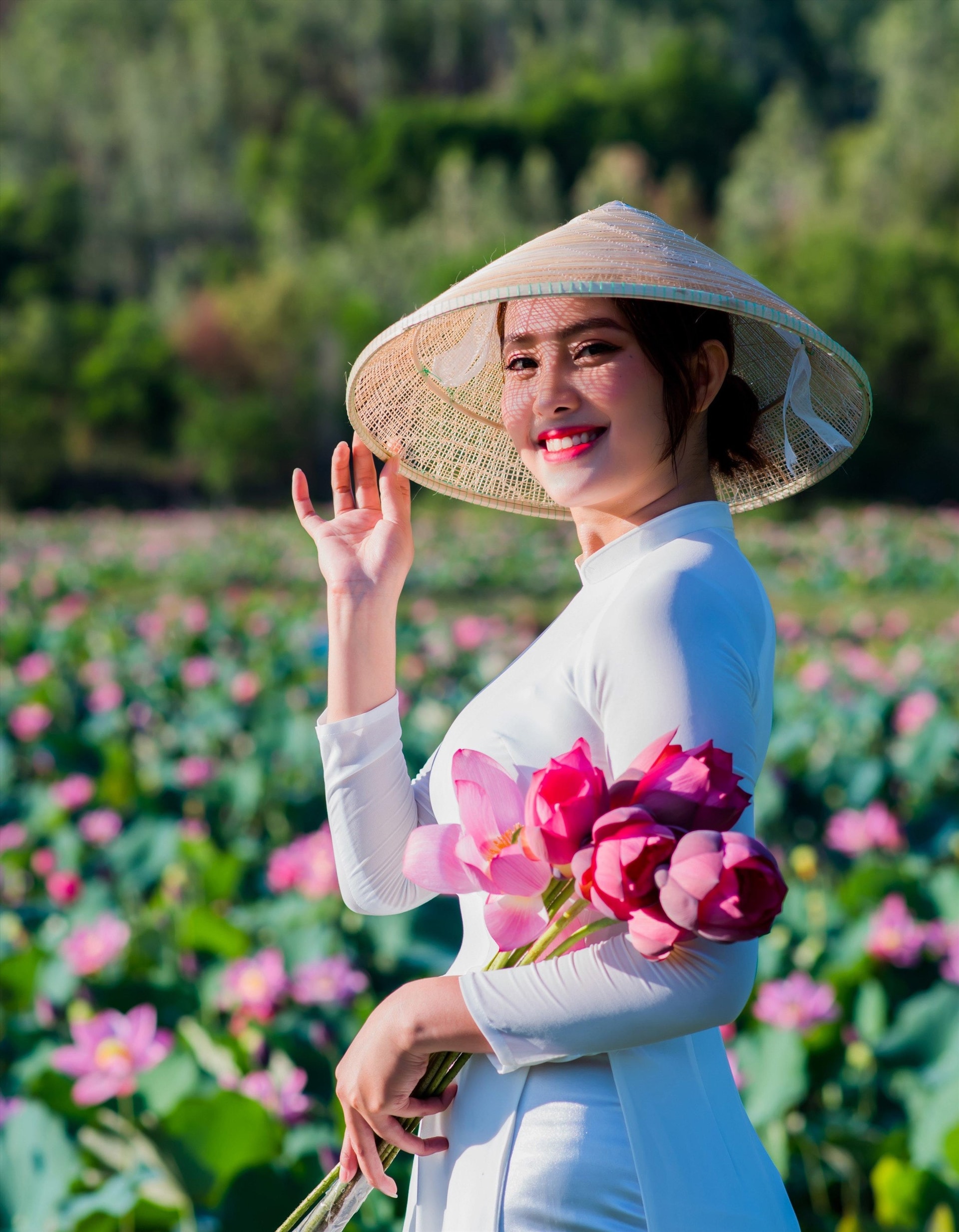 A young woman with lotus