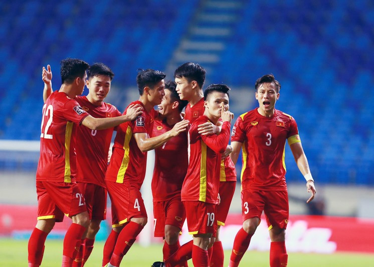 Niềm vui của đội tuyển Việt Nam trong trận đấu với Indonesia. Ảnh: VFF
