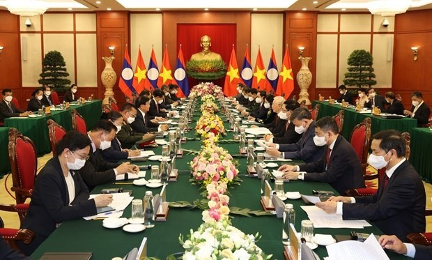 At the talks between General Secretary of the Communist Party of Vietnam (CPV) Central Committee Nguyen Phu Trong and General Secretary of the Lao People’s Revolutionary Party (LPRP) Central Committee and President of Laos Thongloun Sisoulith (Photo: VNA)