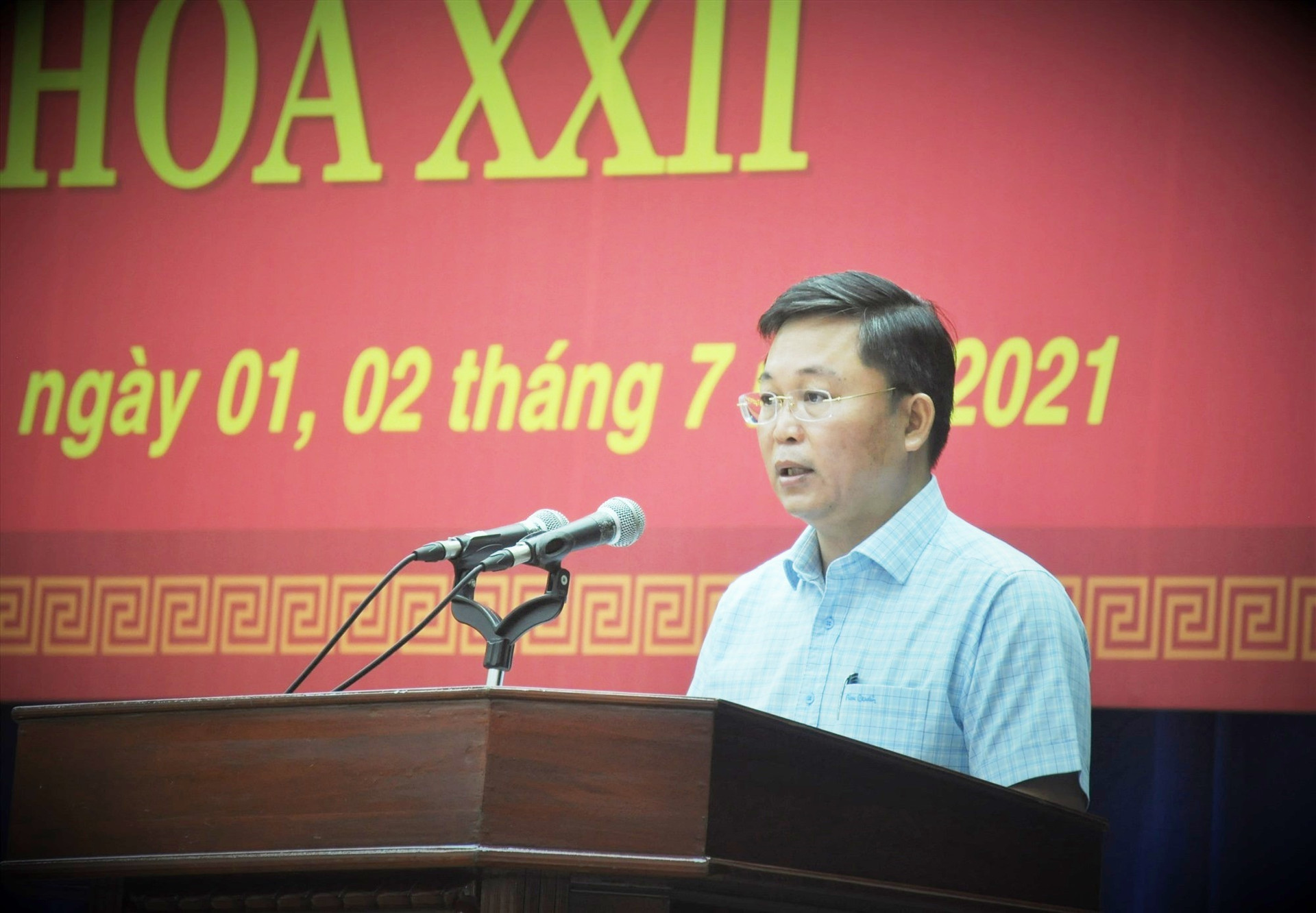 Phó Bí thư Tỉnh ủy, Chủ tịch UBND tỉnh Lê Trí Thanh trình bày báo cáo tổng kết 5 năm thực hiện Nghị quyết 05 của Tỉnh ủy. Ảnh: A.N