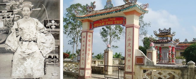 Chân dung Phạm Phú Thứ (ảnh trái) và lăng mộ ông ở xã Điện Trung, thị xã Điện Bàn, tỉnh Quảng Nam. (Ảnh tư liệu)