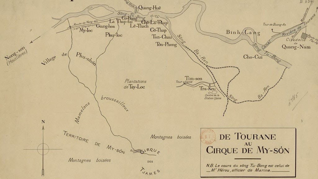 Bản đồ từ Tourane (Đà Nẵng) đến Mỹ Sơn do Camille Paris và một cộng sự vẽ, ghi chú sông “Tu-Bong”.