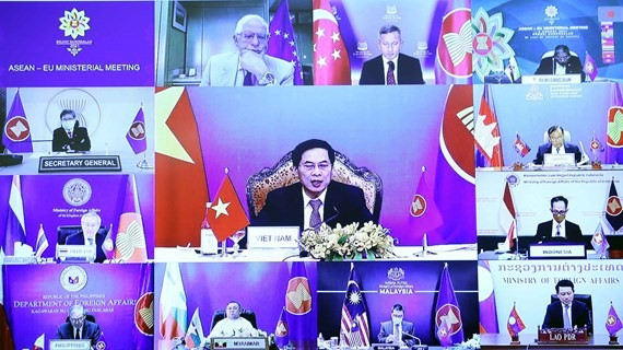 Vietnamese Foreign Minister Bui Thanh Son on August 6 took part in the virtual ASEAN-EU Foreign Ministers' Meeting. (Photo: VNA)