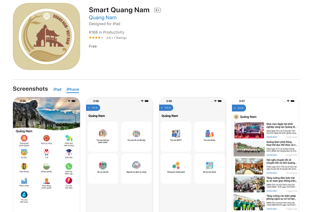 Ứng dụng Smart Quảng Nam trên AppStore.