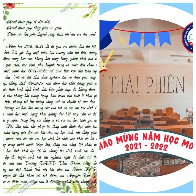 Thư thầy hiệu trưởng Trường THPT Thái Phiên (quận Thanh Khê) gửi học sinh ngày tựu trường. Ảnh: NGỌC HÀ