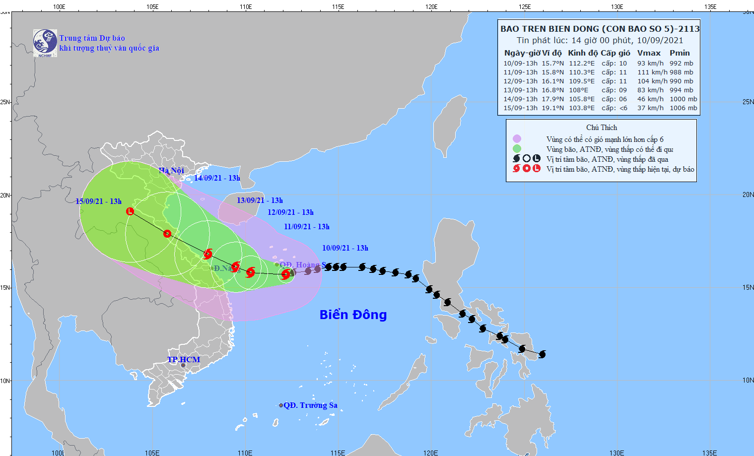 Vị trí bão số 5 lúc 13 giờ ngày 10.9. Ảnh: kttv.gov.vn