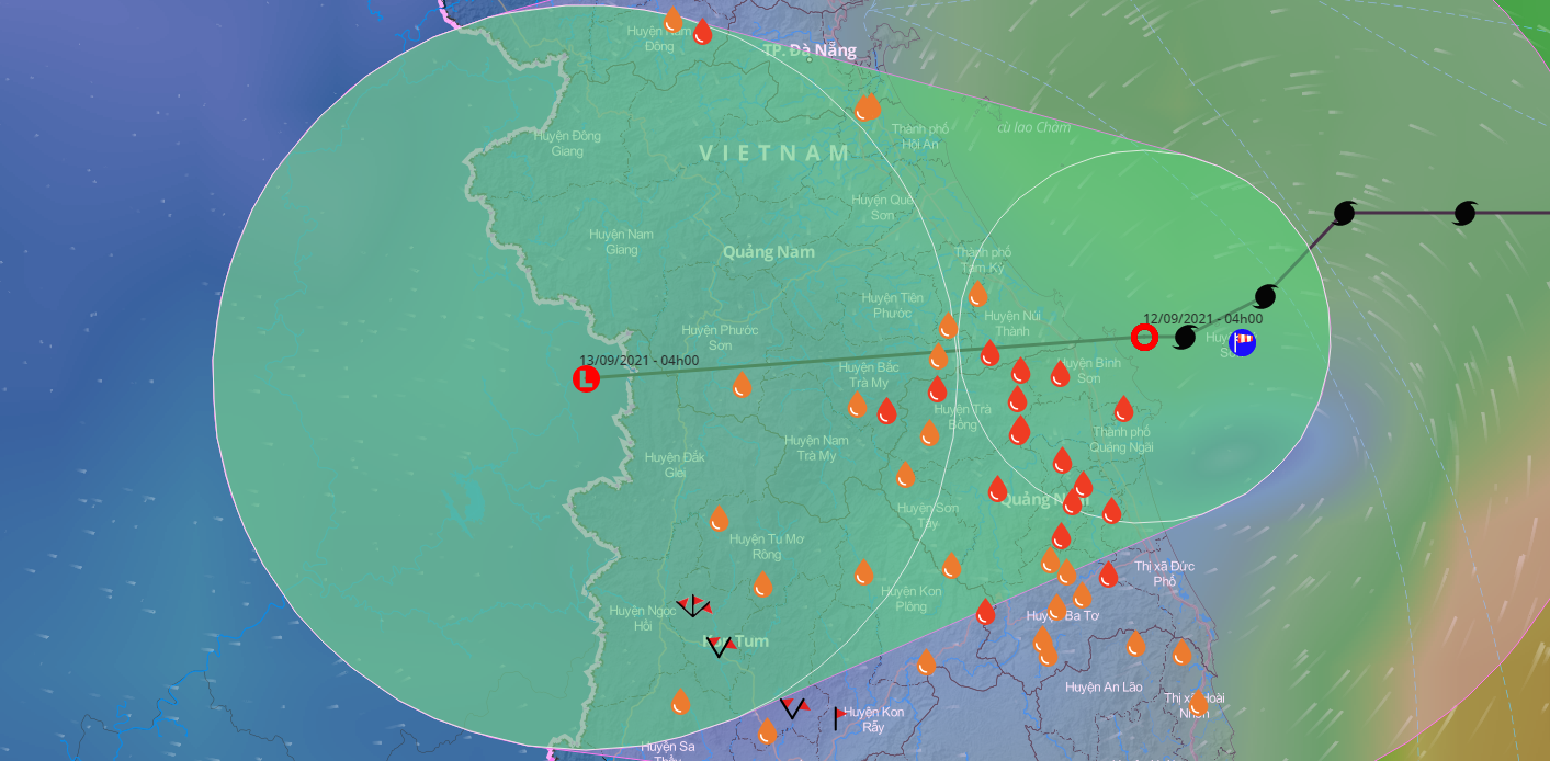 Dự báo hướng di chuyển của áp thấp nhiệt đới. Ảnh: Hệ thống giám sát thiên tai Việt Nam.