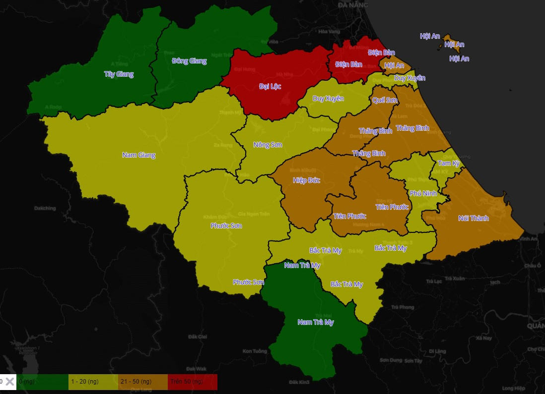 Biểu đồ màu về dịch Covid-19 ở Quảng Nam. Ảnh chụp từ Hệ thống thông tin phòng chống dịch Covid-19 tỉnh Quảng Nam.