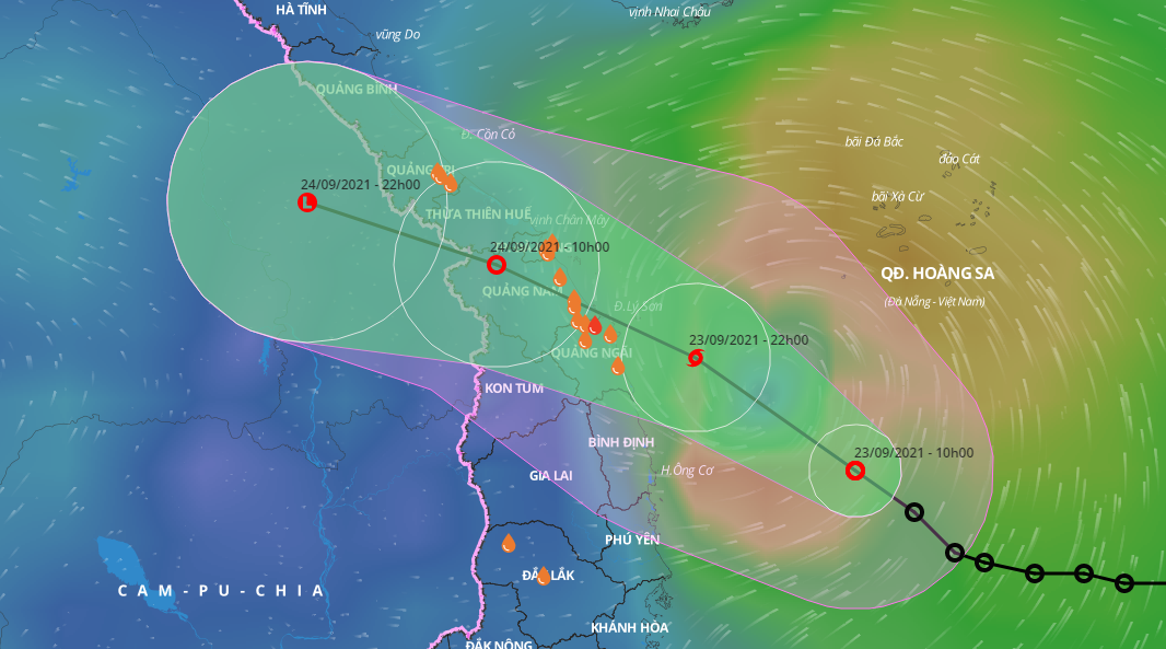 Dự báo hướng di chuyển của áp thấp nhiệt đới. Ảnh: Hệ thống giám sát thiên tai Việt Nam.