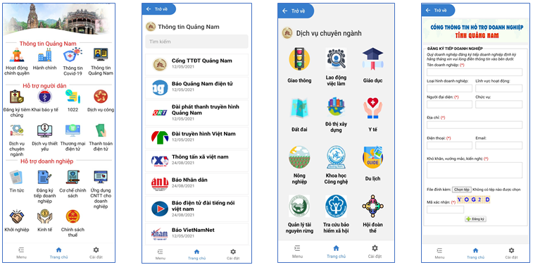 Một số giao diện của ứng dụng “Smart Quang Nam”.