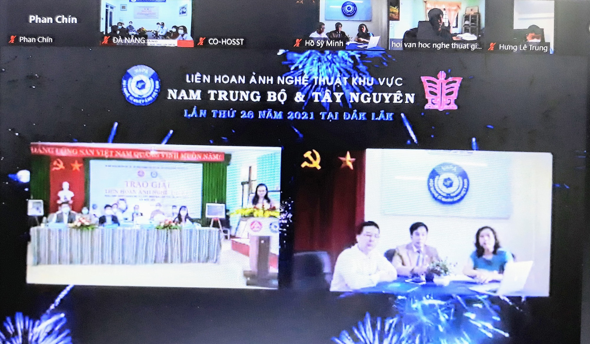Các điểm cầu tại lễ tổng kết và trao giải Liên hoan Ảnh nghệ thuật khu vực V lần thứ 26. (Ảnh chụp qua màn hình)