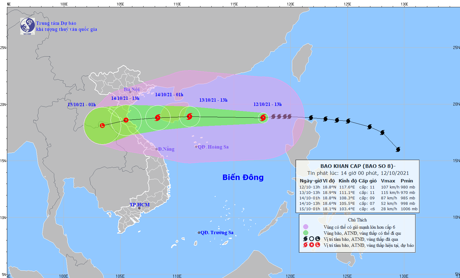 Hướng di chuyển của bão số 8. Ảnh: nchmf.gov.vn