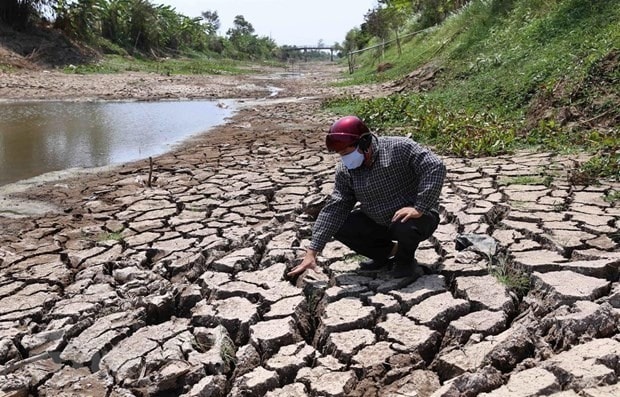 A canal dries up as a result of drought (Photo: VNA)