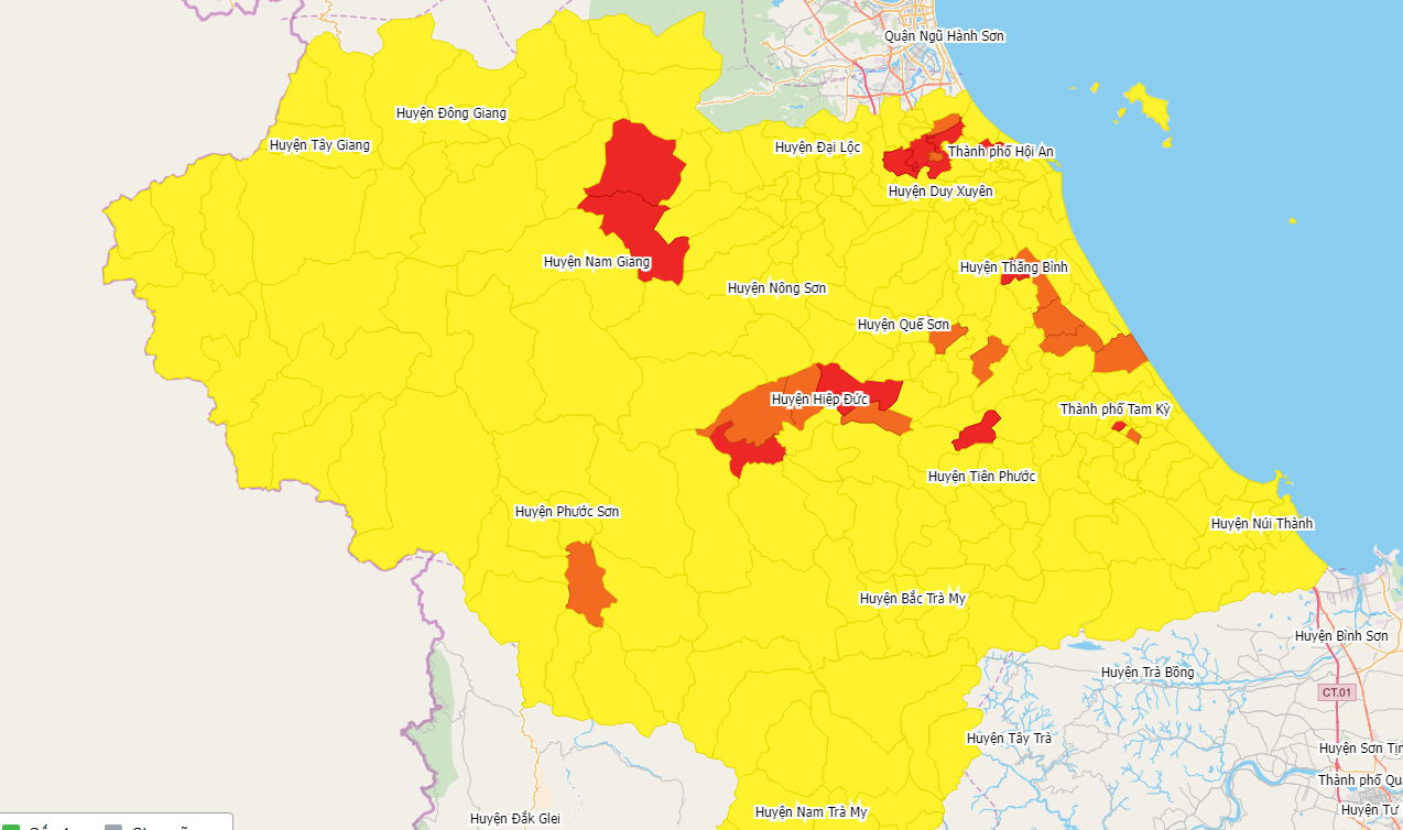 Bản đồ đánh giá cấp độ dịch tại các địa phương.
