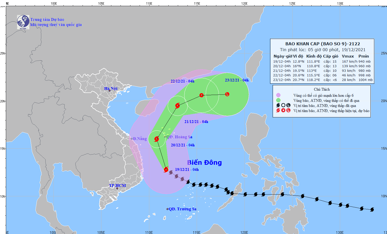 Vị trí và hướng đi của bão số 9. Ảnh: Đài KTTV Quảng Nam
