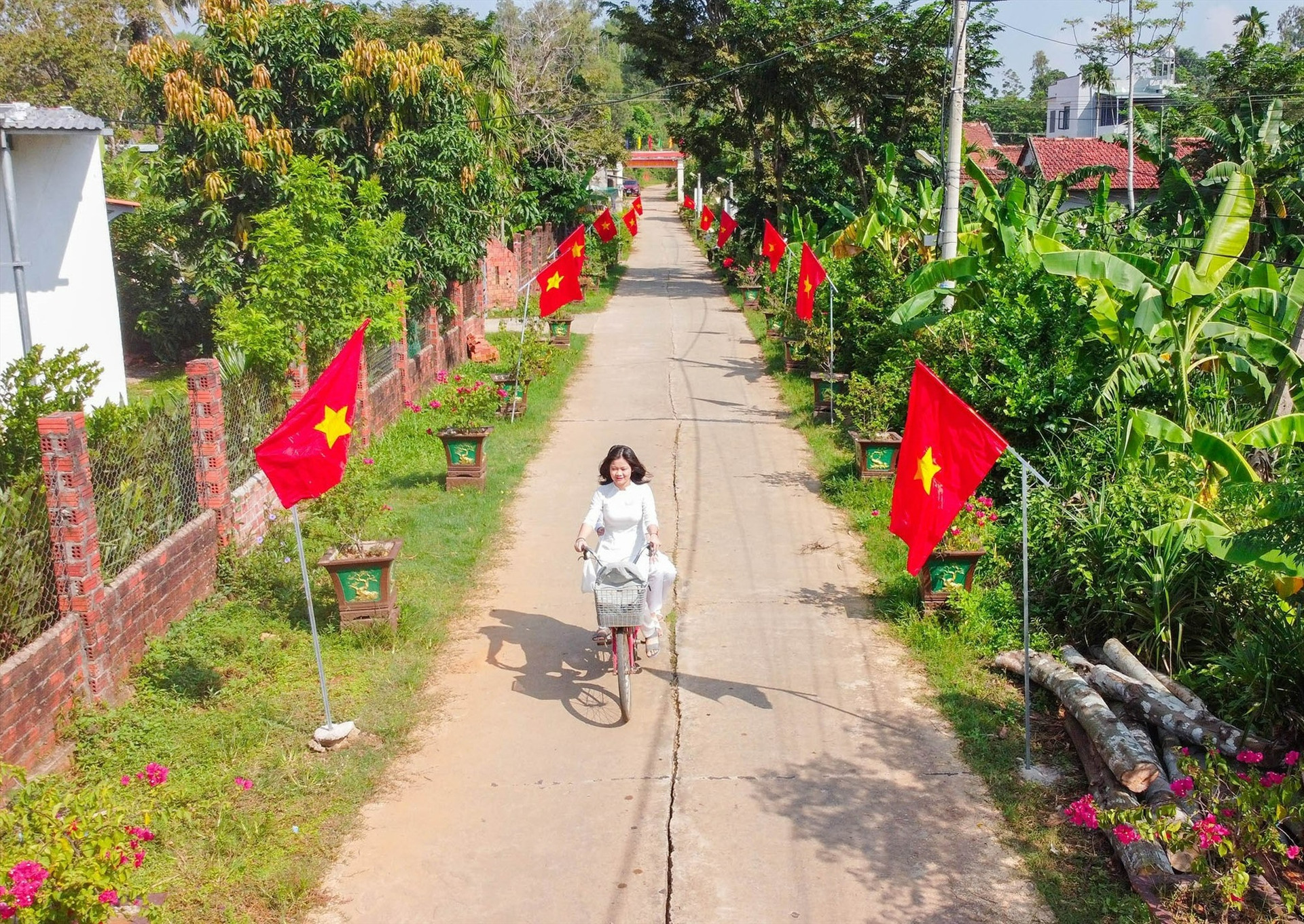 Con đường hoa được hình thành từ tinh thần cộng đồng của người dân Phú Văn. Ảnh: ĐĂNG NGUYÊN