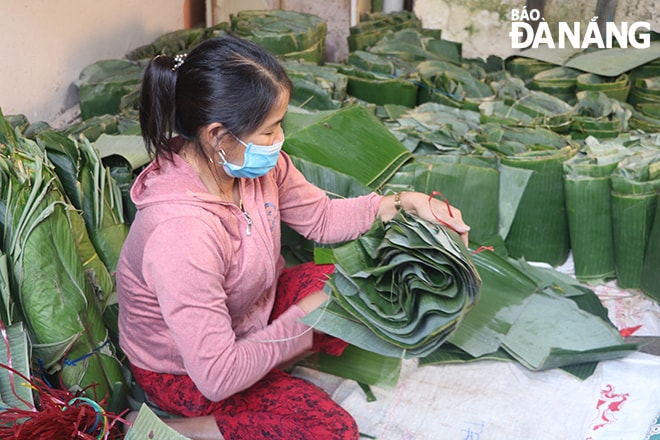 Lá chuối được các cơ sở sản xuất bánh chưng, bánh tét lau kĩ càng.