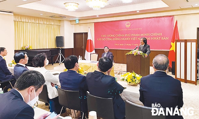 GS. Trần Văn Thọ phát biểu trong buổi gặp mặt của Thủ tướng Chính phủ Phạm Minh Chính với cộng đồng người Việt tại Nhật Bản ngày 23-11-2021.