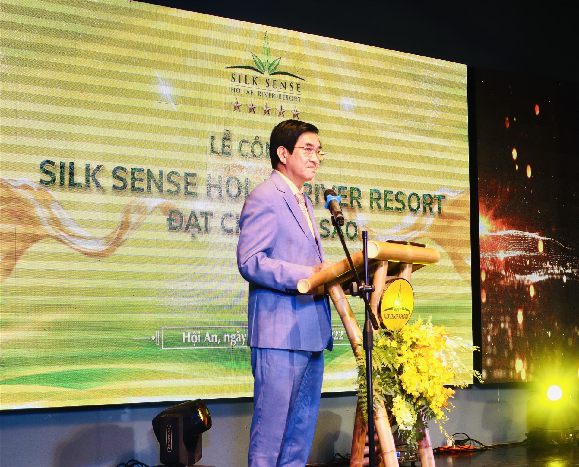 Ông Trần Thái Do - chủ đầu tư Silk Sense Hội An River Resort chia sẻ tại buổi lễ. Ảnh: T.L