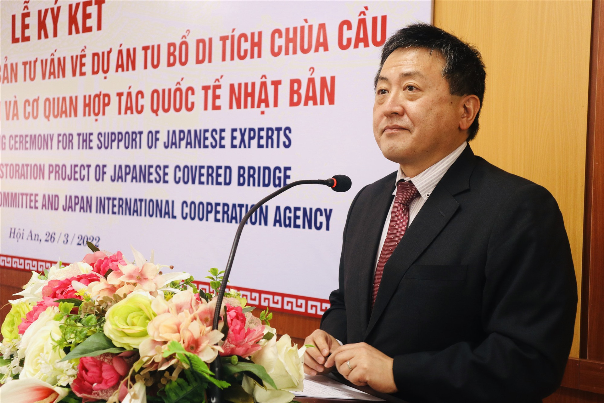 Ông Shimizu Akira - Trưởng đại diện JICA Việt Nam phát biểu tại buổi lễ. Ảnh: Q.T