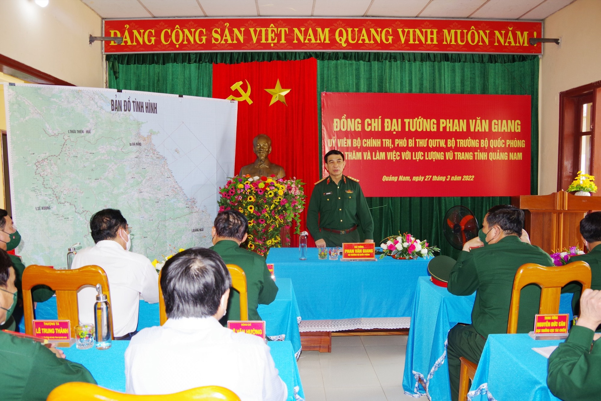 Đại tướng Phan Văn Giang phát biểu tại buổi làm việc với lực lượng vũ trang tỉnh Quảng Nam.