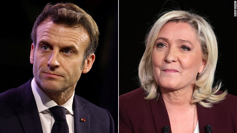 Tổng thống Emmanuel Macron và bà Marine Le Pen sẽ cạnh tranh ở vòng 2. Ảnh: CNN
