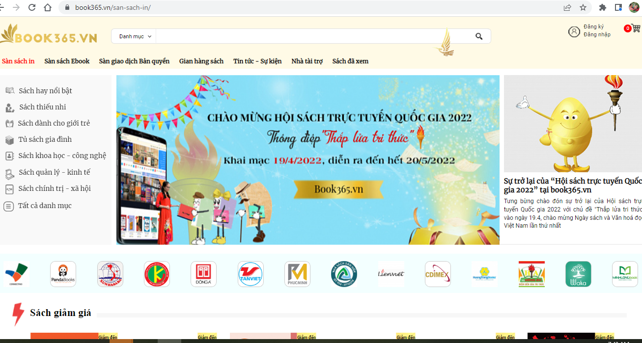 Website Hội sách trực tuyến quốc gia 2022.