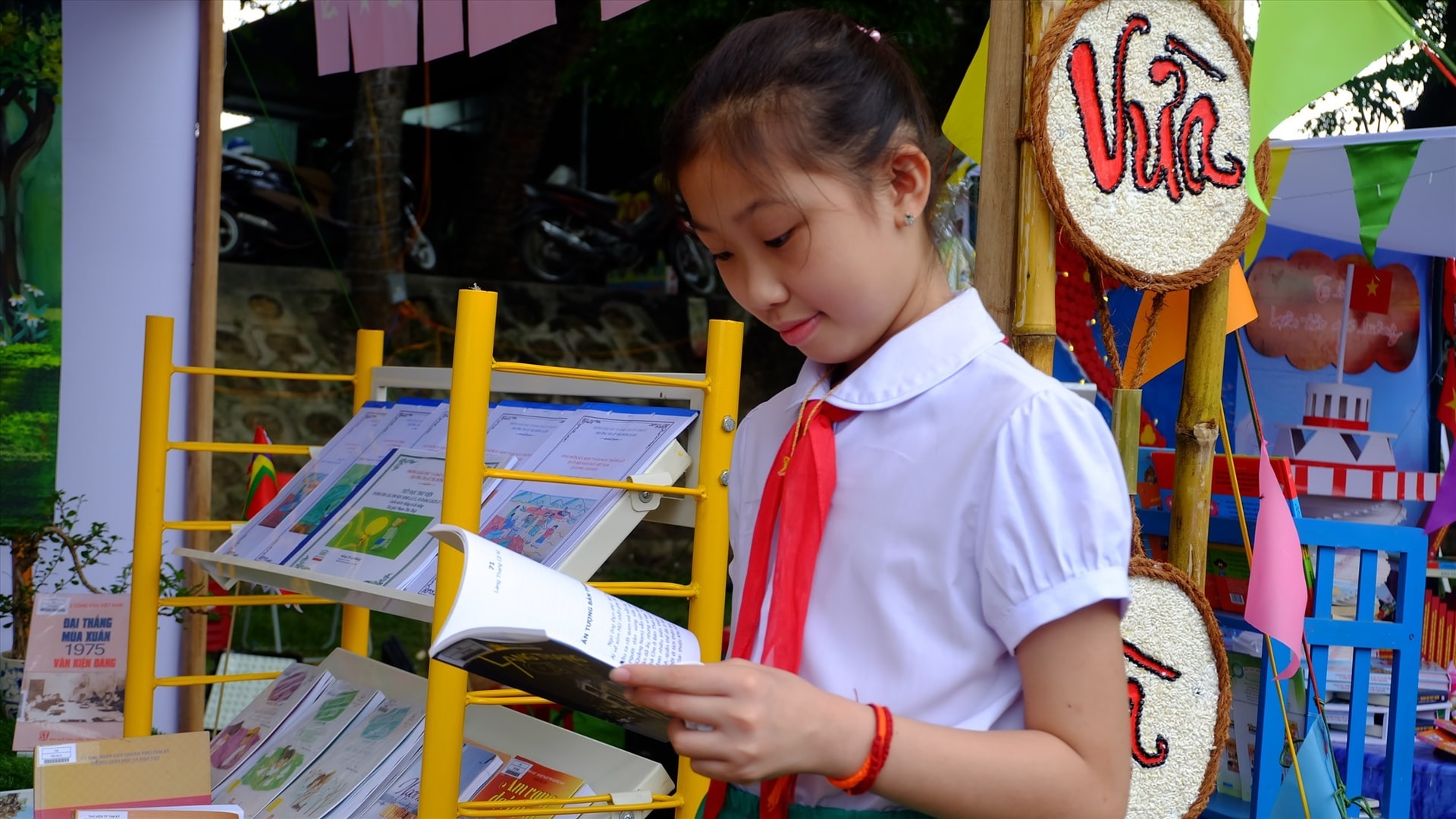 Reading book at the festival