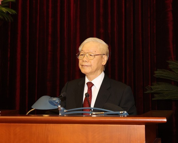 Tổng bí thư Nguyễn Phú Trọng phát biểu bế mạc Hội nghị Trung ương 5 ngày 10-5 - Ảnh: TTXVN