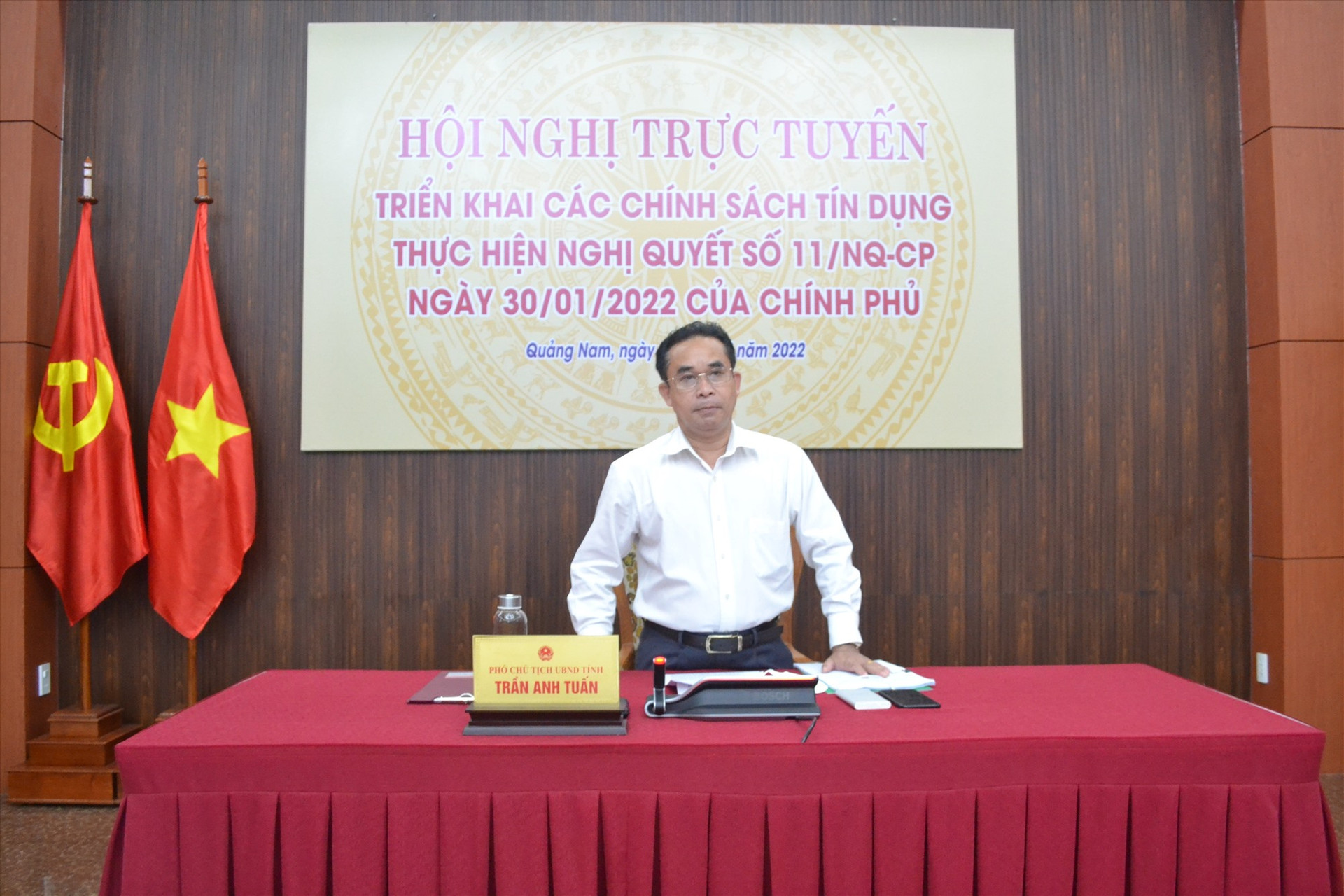 Phó Chủ tịch UBND tỉnh Trần Anh Tuấn chủ trì ở điểm cầu Quảng Nam. Ảnh: Q.VIỆT