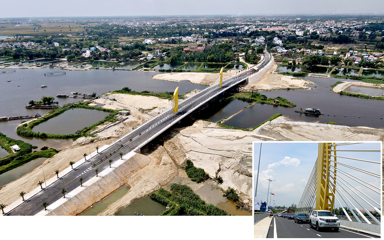 Cầu Ông Điền bắt qua sông Cổ Cò, một công trình xây dựng cơ bản vượt tiến độ thi công theo kế hoạch.