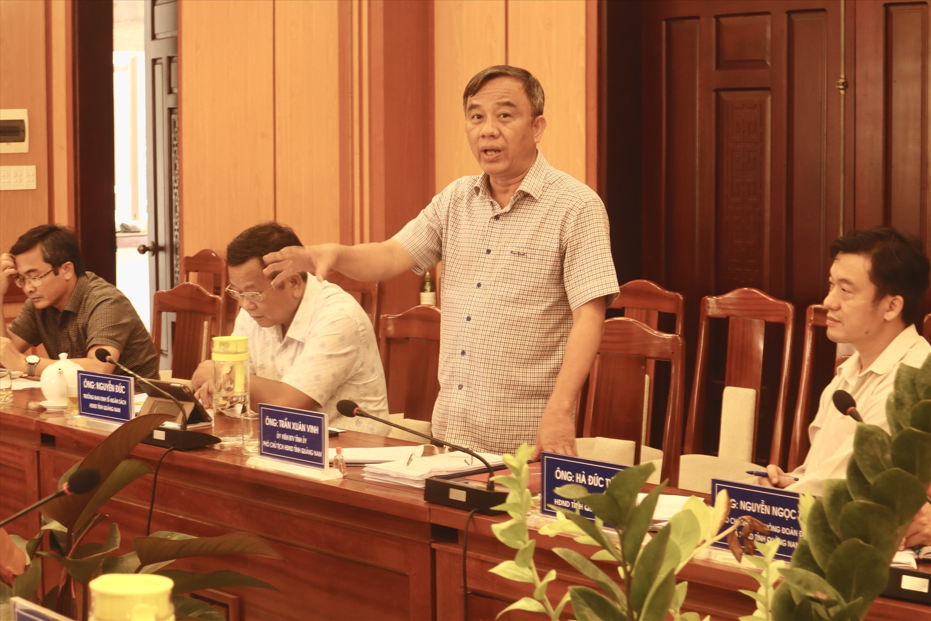 Phó Chủ tịch HĐND tỉnh Trần Xuân Vinh phát biểu tại buổi làm việc. Ảnh: Q.T