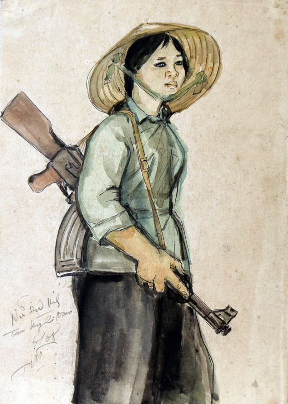 Nữ du kích Tam Kỳ - ký họa của Phạm Hồng.
