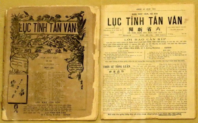 Tờ báo Lục Tỉnh Tân Văn. Ảnh: Tư liệu