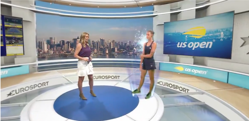 Ngôi sao quần vợt Karolina Pliskova xuất hiện trong một trường quay ảo của Eurosport. Ảnh: Reuter