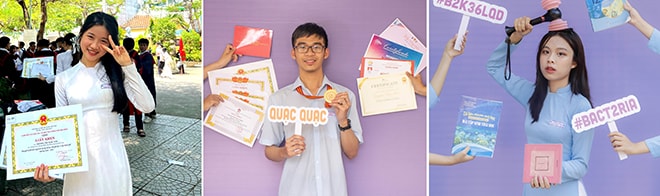 Từ trái sang: Trương Thị Ngọc Anh, Trường THPT Thái Phiên, thủ khoa khối C; Nguyễn Duy Phúc, Trường THPT chuyên Lê Quý Đôn, thủ khoa khối A; Lê Thị Diệu Uyên, Trường THPT chuyên Lê Quý Đôn, thủ khoa khối B.
