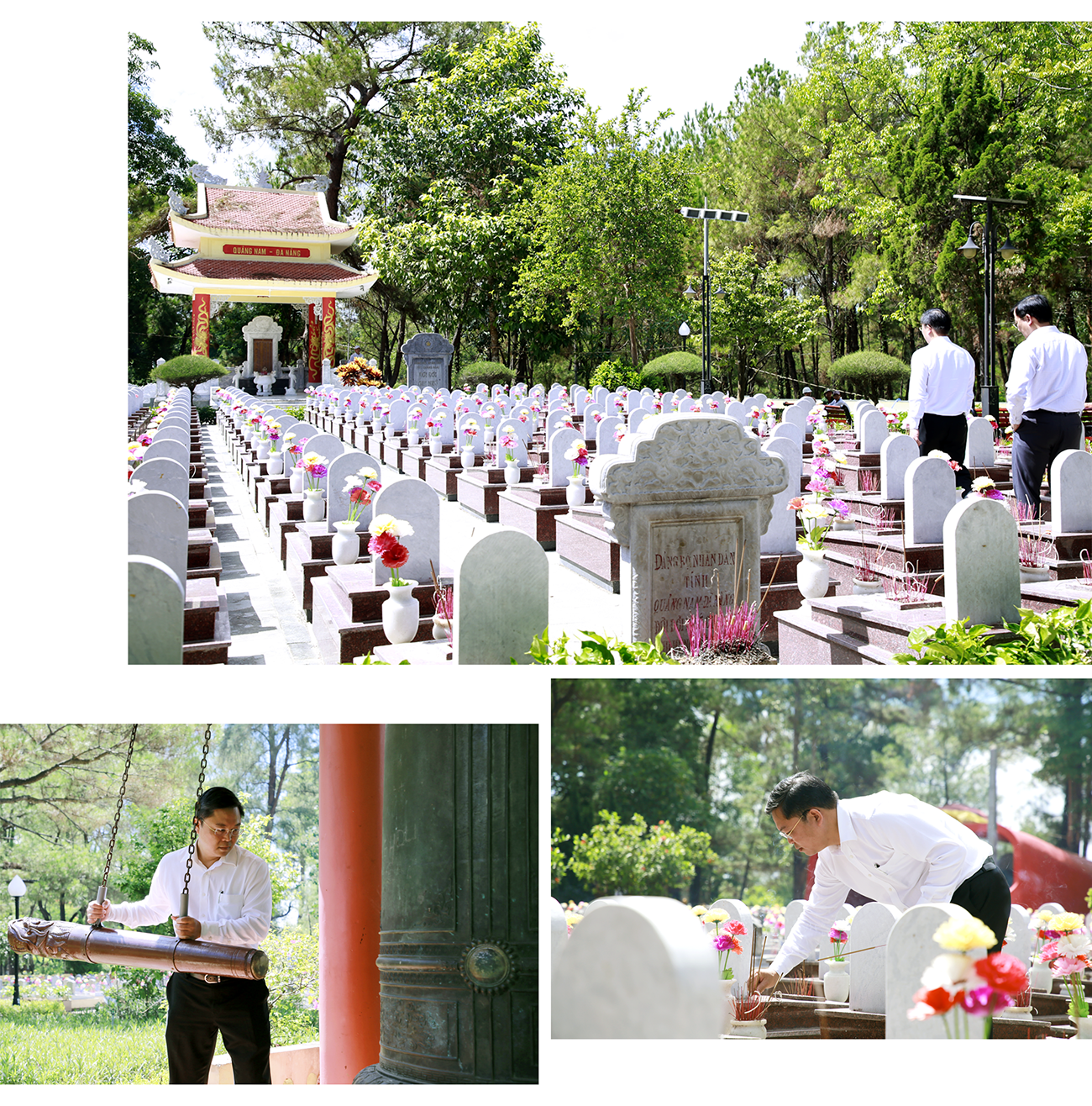 Đoàn công tác của tỉnh Quảng Nam viếng hương tại Nghĩa trang liệt sĩ Trường Sơn. Ảnh: THÀNH CÔNG