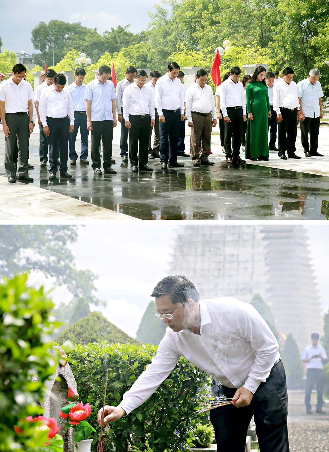 Lãnh đạo tỉnh Quảng Nam thực hiện các nghi thức tri ân tại Nghĩa trang liệt sĩ Hàm Rồng, tỉnh Thanh Hóa. Ảnh: L.S.L