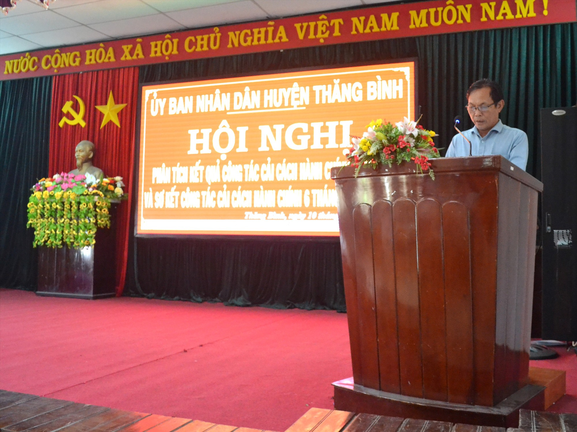Ông Nguyễn Văn Húy - Phó Chủ tịch UBND huyện Thăng Bình phát biểu. Ảnh: Q.VIỆT