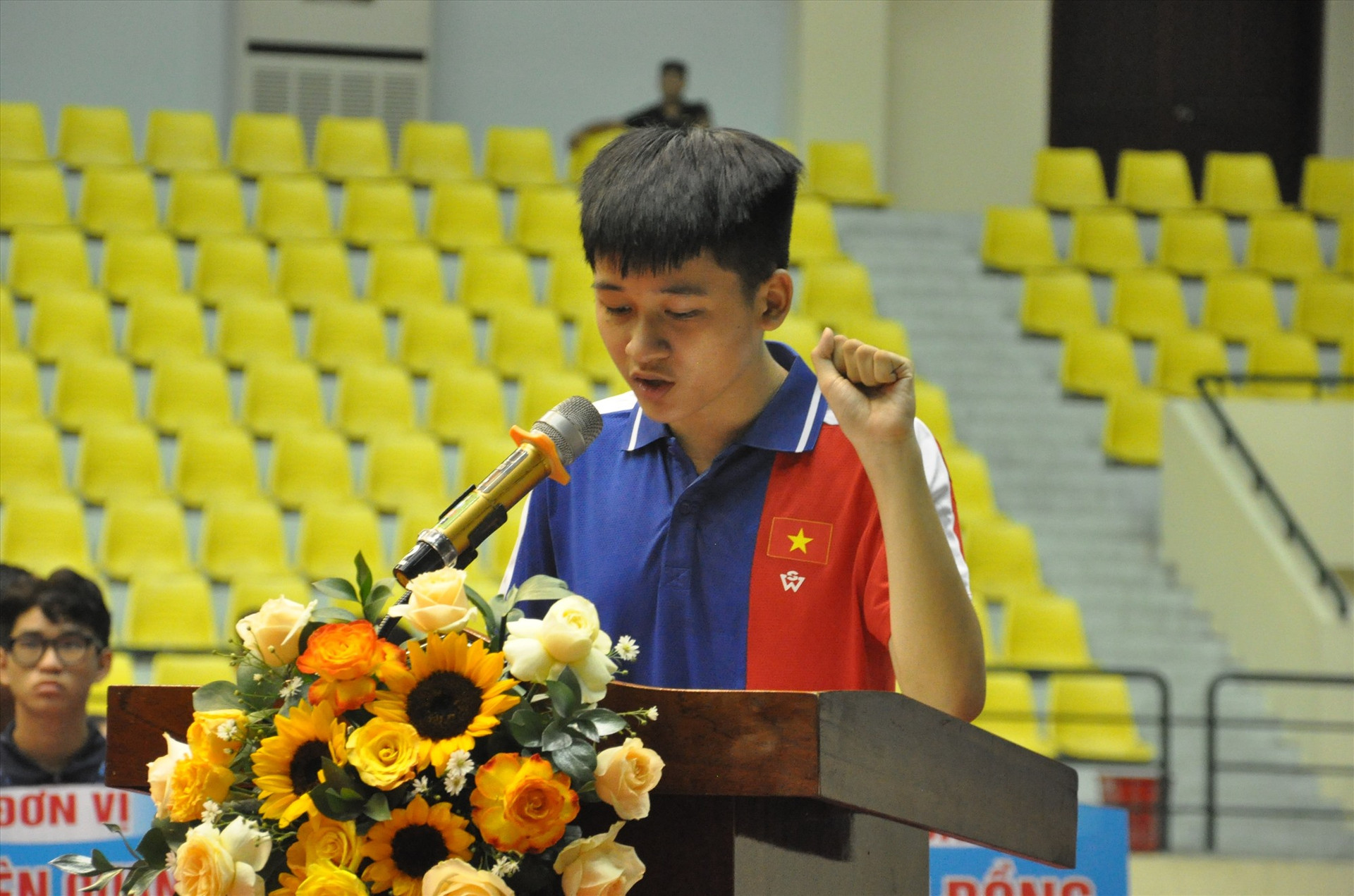 Vận động viên Đào Phan Duy Khang (Quảng Nam) tuyên hứa nỗ lực thi đấu hết mình. Ảnh: A.S
