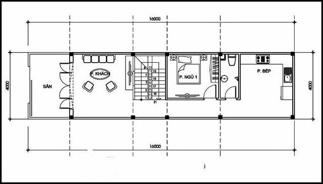 Mẫu nhà phố 2 tầng hiện đại đẹp mắt – Mặt bằng tầng 1.