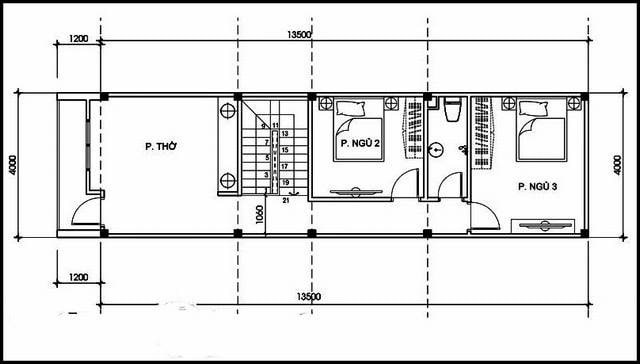 Mẫu nhà phố 2 tầng hiện đại đẹp mắt – Mặt bằng tầng 2.