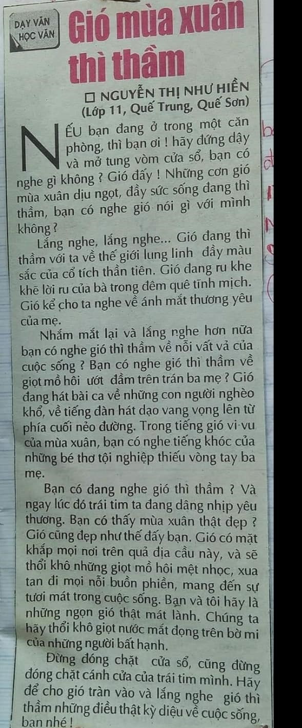 Bài viết đầu tiên của tác giả đăng trên báo Quảng Nam.