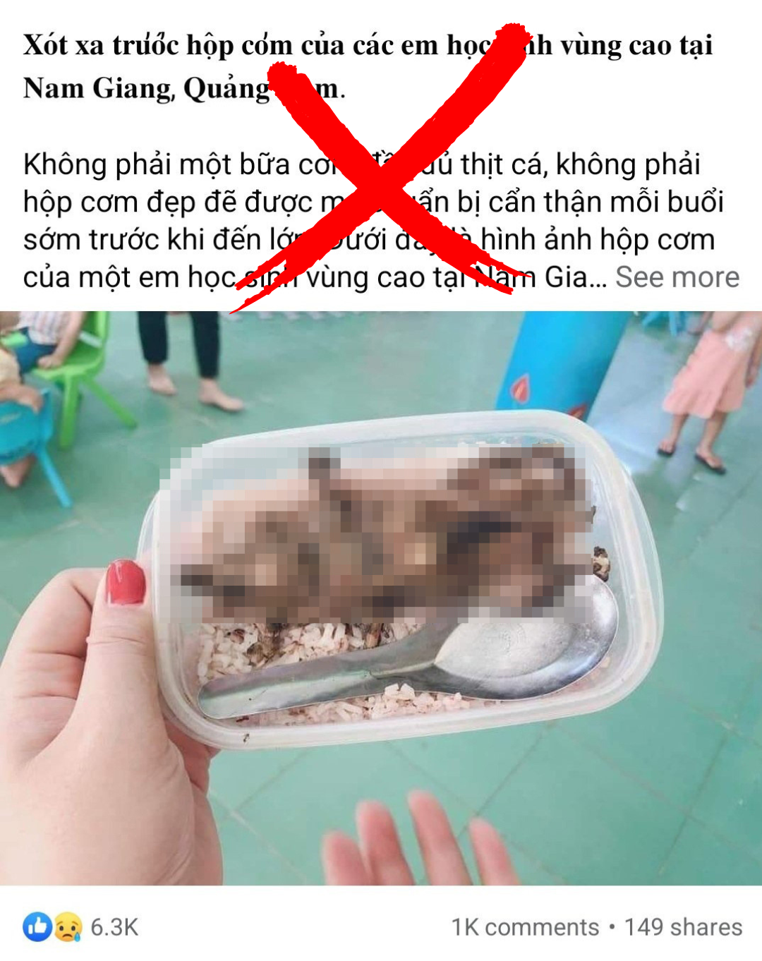Bức ảnh kèm nội dung về hộp cơm có thịt chuột được lan truyền trên mạng xã hội. Ảnh: A.N chụp lại